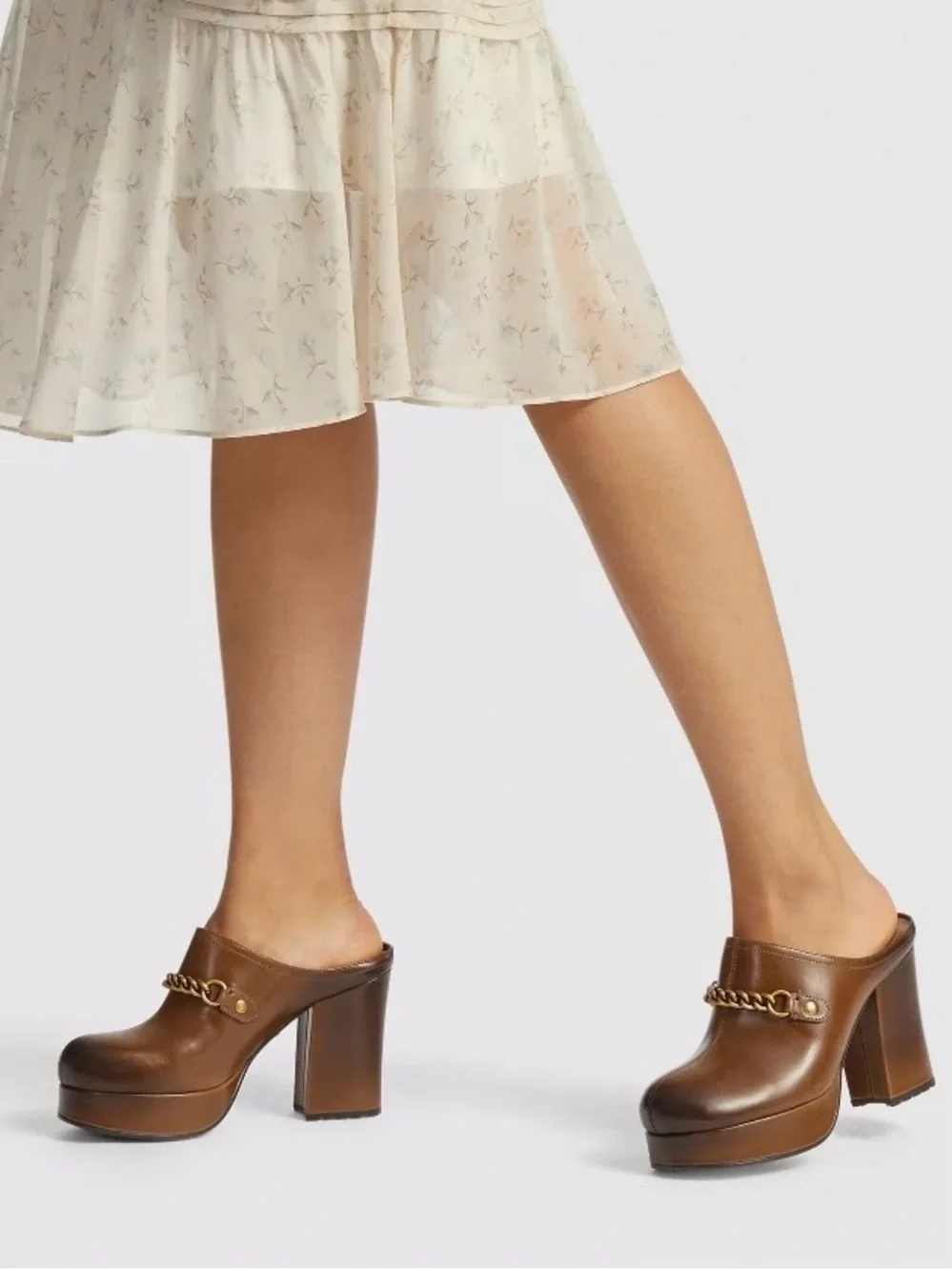 {Coach} Leather Chain-Detail Platform Mules